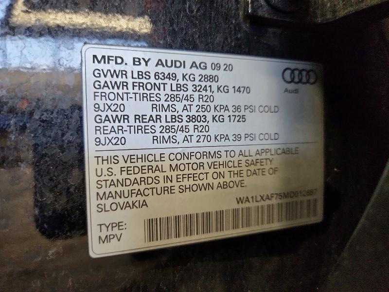 Продажа на аукционе авто 2021 Audi Q7, vin: WA1LXAF75MD012687, номер лота: 71038076