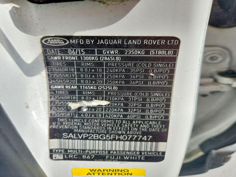 71259046 :رقم المزاد ، SALVP2BG5FH077747 vin ، 2015 Land Rover Range Rover Evoque مزاد بيع