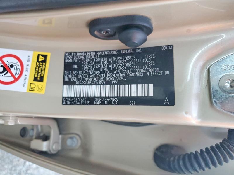 Продаж на аукціоні авто 2013 Toyota Highlander, vin: 5TDZK3EHXDS129934, номер лоту: 69743146
