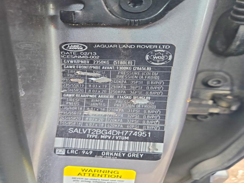 67552746 :رقم المزاد ، SALVT2BG4DH774951 vin ، 2013 Land Rover Range Rover Evoque مزاد بيع