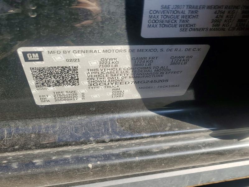 2021 Chevrolet Silverado მანქანა იყიდება აუქციონზე, vin: 3GCUYEED7MG245205, აუქციონის ნომერი: 70001976