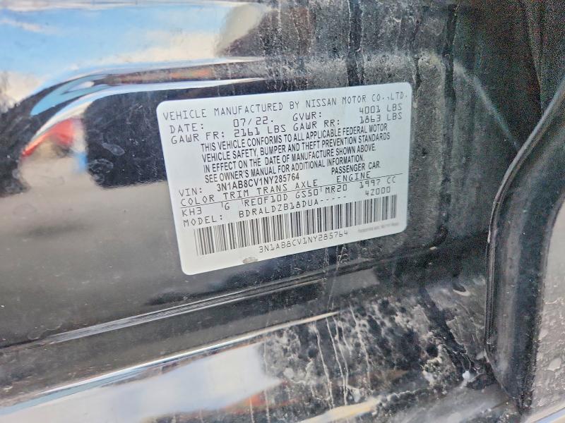 2022 Nissan Sentra მანქანა იყიდება აუქციონზე, vin: 3N1AB8CV1NY285764, აუქციონის ნომერი: 70873106