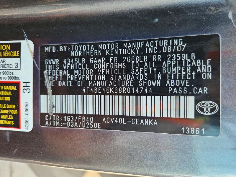 69986556 :رقم المزاد ، 4T4BE46K68R014744 vin ، 2008 Toyota Camry مزاد بيع