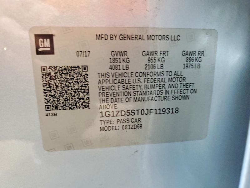 2018 Chevrolet Malibu მანქანა იყიდება აუქციონზე, vin: 1G1ZD5ST0JF119318, აუქციონის ნომერი: 69921116