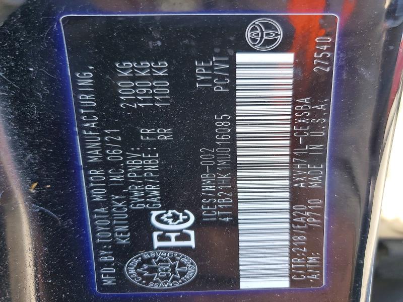 Aukcja sprzedaży 2021 Toyota Camry, vin: 4T1B21HK1MU016085, numer aukcji: 70045306