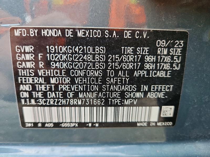 2024 Honda Hr-v მანქანა იყიდება აუქციონზე, vin: 3CZRZ2H78RM731662, აუქციონის ნომერი: 69750156