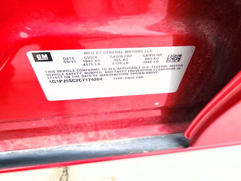 70207626 :رقم المزاد ، 1G1PJ5SC2C7174284 vin ، 2012 Chevrolet Cruze مزاد بيع