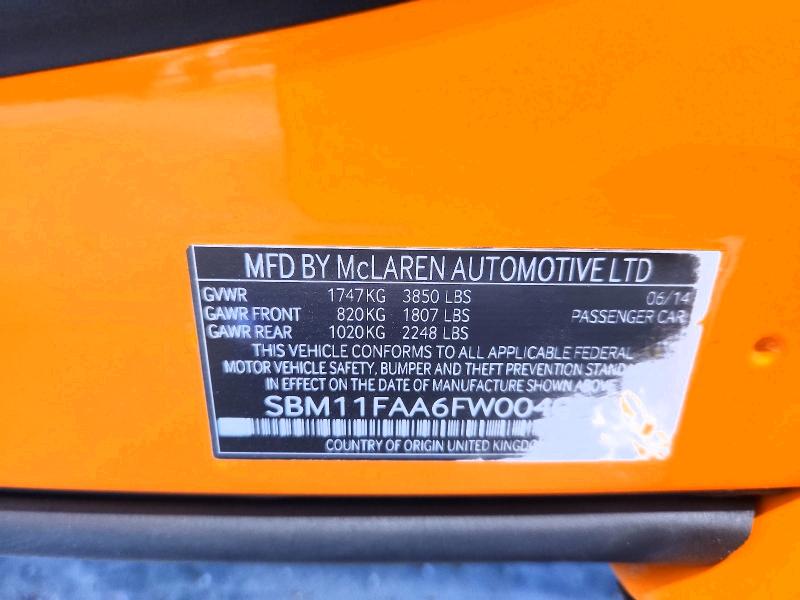 69990356 :رقم المزاد ، SBM11FAA6FW004062 vin ، 2015 Mclaren Automotive 650s مزاد بيع