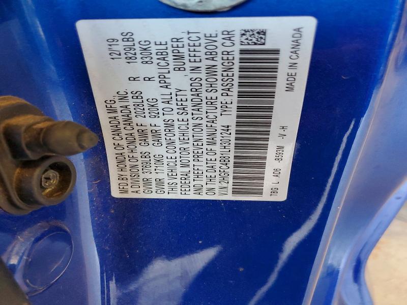 67351606 :رقم المزاد ، 2HGFC4B81LH301244 vin ، 2020 Honda Civic مزاد بيع