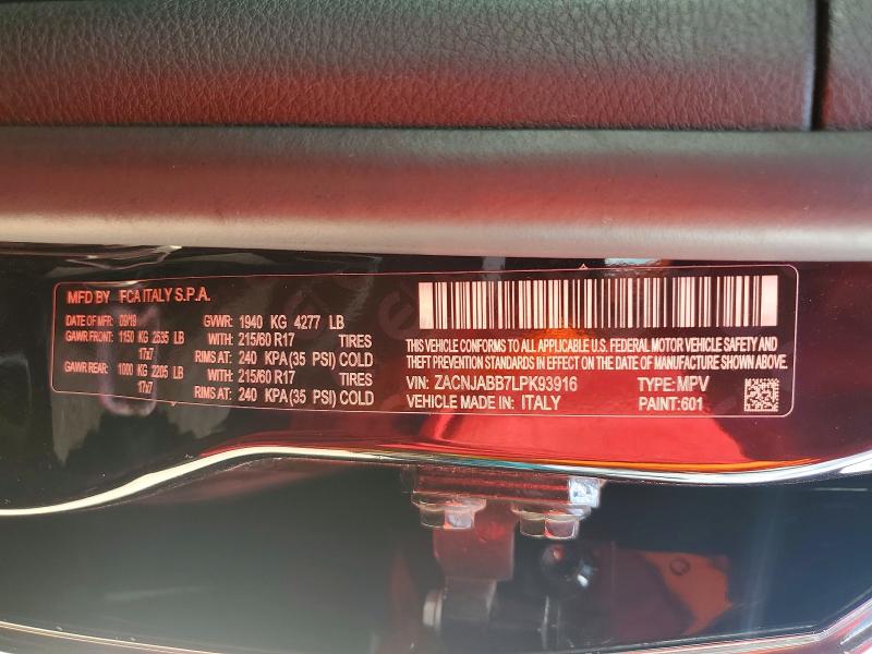 2020 Jeep Renegade მანქანა იყიდება აუქციონზე, vin: ZACNJABB7LPK93916, აუქციონის ნომერი: 66850376