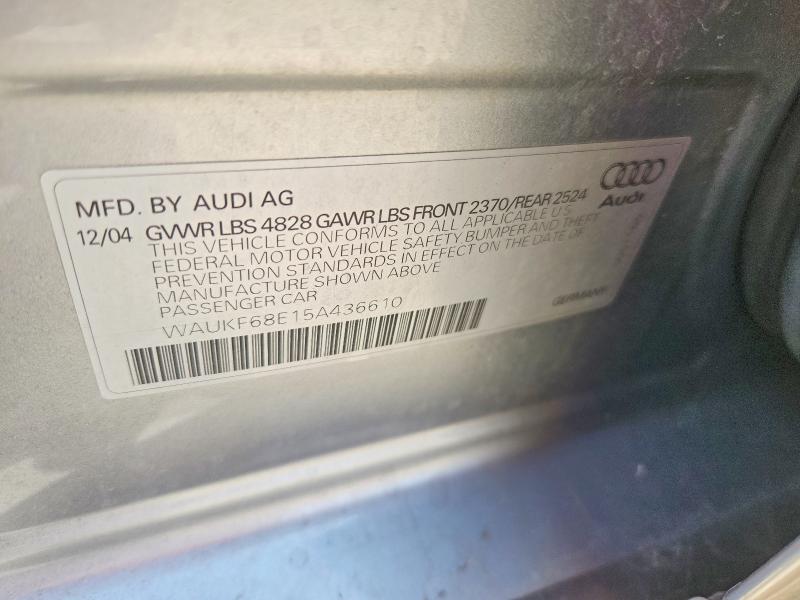 2005 Audi A4 მანქანა იყიდება აუქციონზე, vin: WAUKF68E15A436610, აუქციონის ნომერი: 70557506