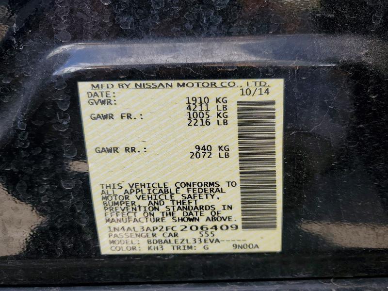 2015 Nissan Altima მანქანა იყიდება აუქციონზე, vin: 1N4AL3AP2FC206409, აუქციონის ნომერი: 67322196