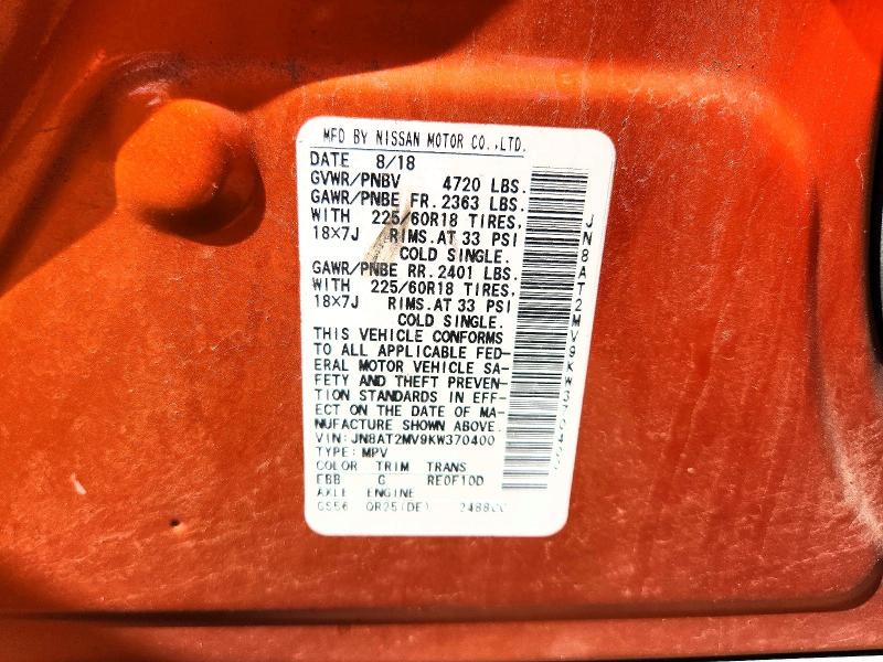 Продаж на аукціоні авто 2019 Nissan Rogue, vin: JN8AT2MV9KW370400, номер лоту: 67668416