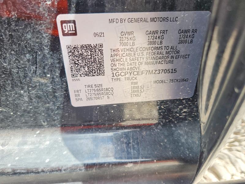 66906836 :رقم المزاد ، 1GCPYCEF7MZ370515 vin ، 2021 Chevrolet Silverado مزاد بيع