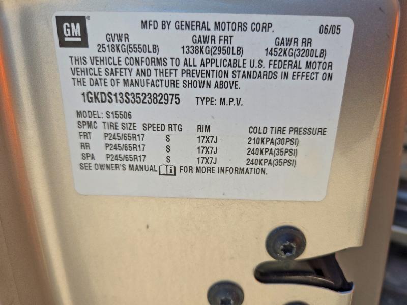 2005 Gmc Envoy მანქანა იყიდება აუქციონზე, vin: 1GKDS13S352382975, აუქციონის ნომერი: 70814986