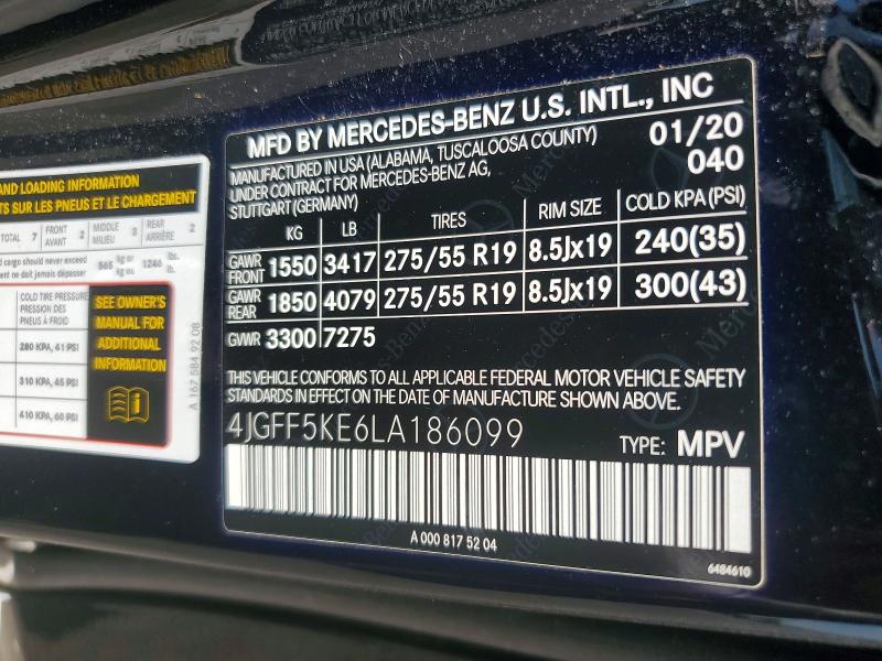 Продаж на аукціоні авто 2020 Mercedes-benz Gls, vin: 4JGFF5KE6LA186099, номер лоту: 68541166