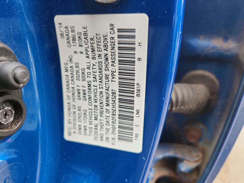 Продажа на аукционе авто 2014 Honda Civic, vin: 2HGFB2F85EH545287, номер лота: 71098036