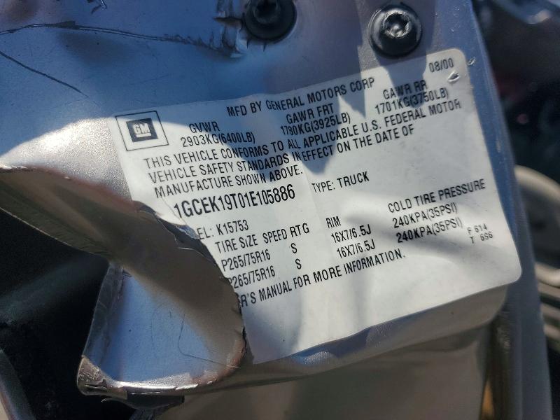68594666 :رقم المزاد ، 1GCEK19T01E105886 vin ، 2001 Chevrolet Silverado مزاد بيع