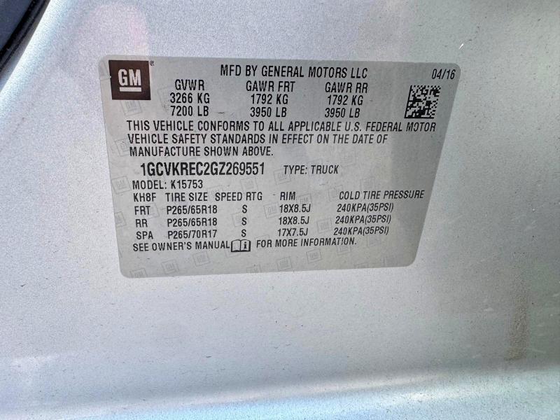 70645366 :رقم المزاد ، 1GCVKREC2GZ269551 vin ، 2016 Chevrolet Silverado مزاد بيع