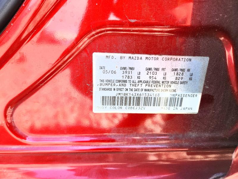 70431516 :رقم المزاد ، JM1BK143X61534168 vin ، 2006 Mazda 3 مزاد بيع