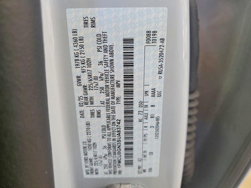 70437876 :رقم المزاد ، 1FMCU0GN3SUA83742 vin ، 2025 Ford Escape مزاد بيع