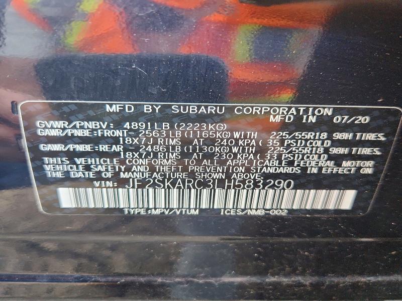 68395206 :رقم المزاد ، JF2SKARC3LH583290 vin ، 2020 Subaru Forester مزاد بيع