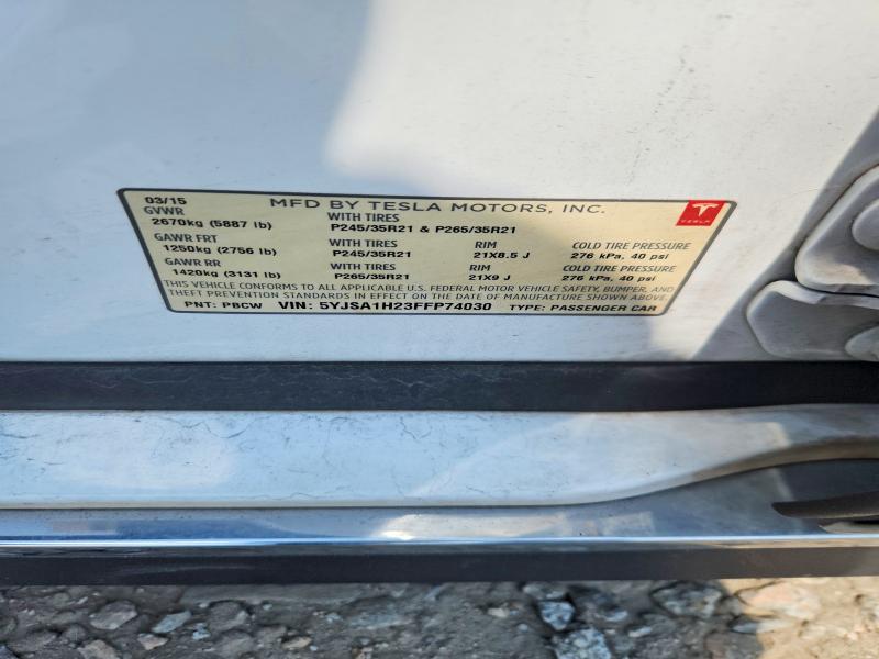 Продаж на аукціоні авто 2015 Tesla Model S, vin: 5YJSA1H23FFP74030, номер лоту: 67413276