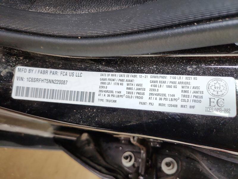 2022 Ram 1500 მანქანა იყიდება აუქციონზე, vin: 1C6SRFHT5NN220087, აუქციონის ნომერი: 68342036