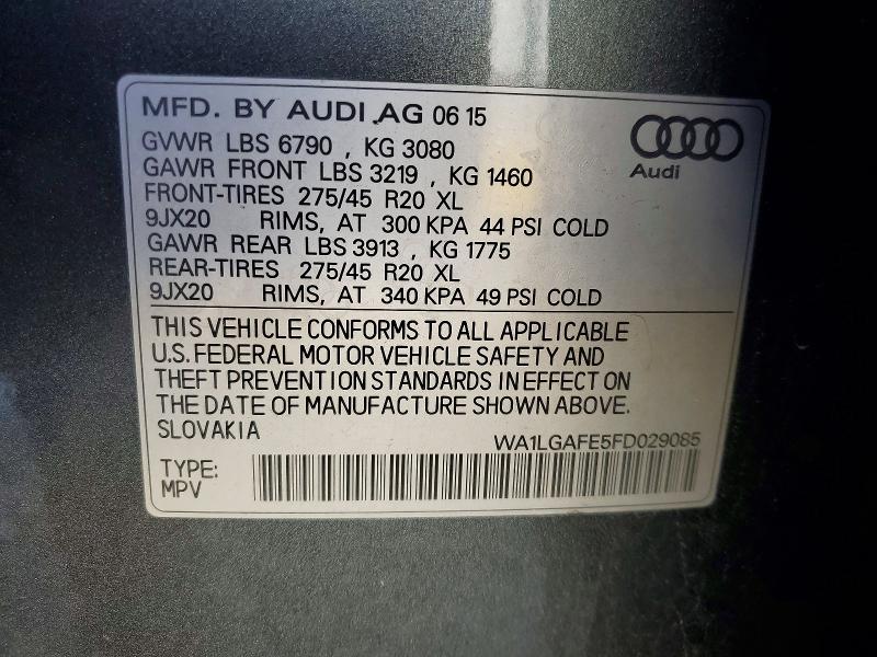 Auction sale of the 2015 Audi Q7, vin: WA1LGAFE5FD029085, lot number: 67110406