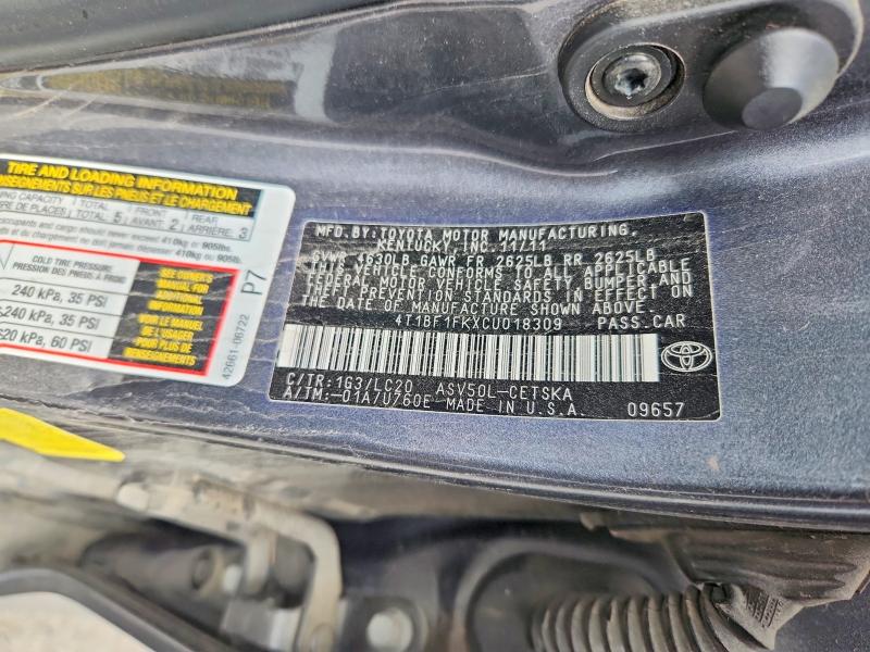 Aukcja sprzedaży 2012 Toyota Camry, vin: 4T1BF1FKXCU018309, numer aukcji: 69799366