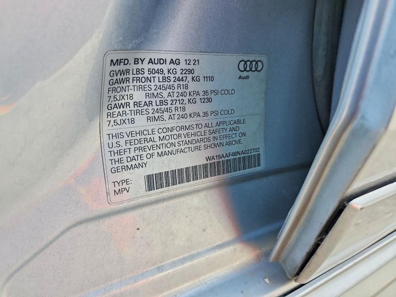 Aukcja sprzedaży 2022 Audi A4 Allroad, vin: WA19AAF48NA022702, numer aukcji: 68161176