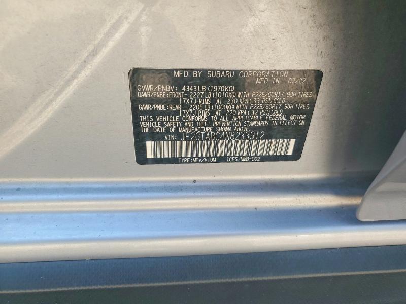Aukcja sprzedaży 2022 Subaru Crosstrek, vin: JF2GTABC4N8233912, numer aukcji: 67402356