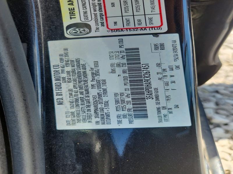 Продажа на аукционе авто 2012 Ford Fusion, vin: 3FAHP0HA9CR267451, номер лота: 68516376