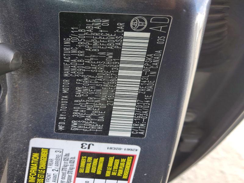 Aukcja sprzedaży 2011 Toyota Corolla, vin: 2T1BU4EE9BC713691, numer aukcji: 67371056