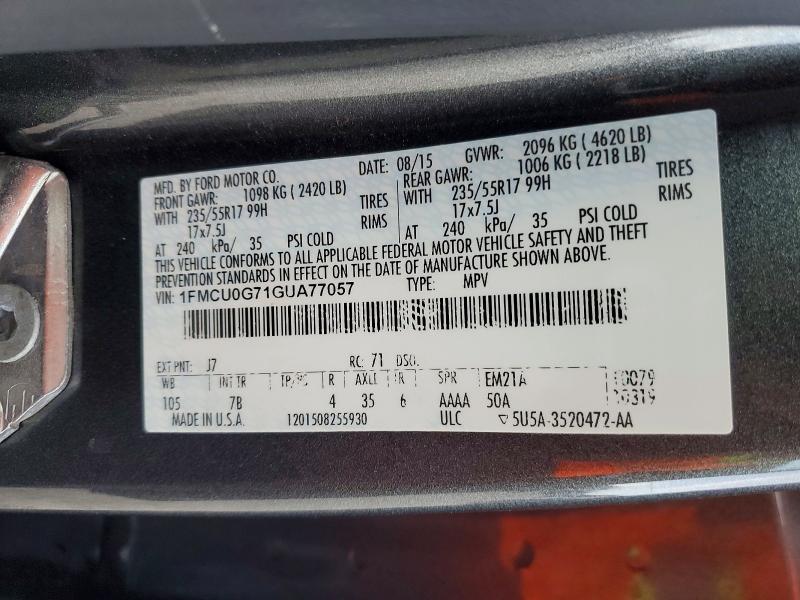 Aukcja sprzedaży 2016 Ford Escape, vin: 1FMCU0G71GUA77057, numer aukcji: 68211546