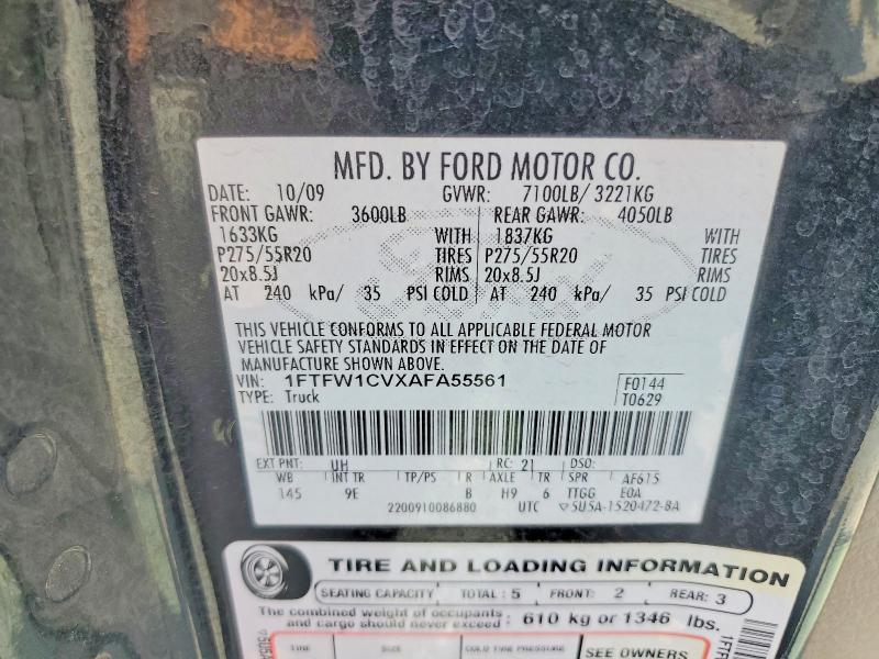 2010 Ford F150 მანქანა იყიდება აუქციონზე, vin: 1FTFW1CVXAFA55561, აუქციონის ნომერი: 68932936