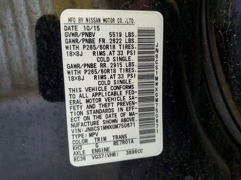 Aukcja sprzedaży 2016 Infiniti Qx70, vin: JN8CS1MWXGM750671, numer aukcji: 66852016
