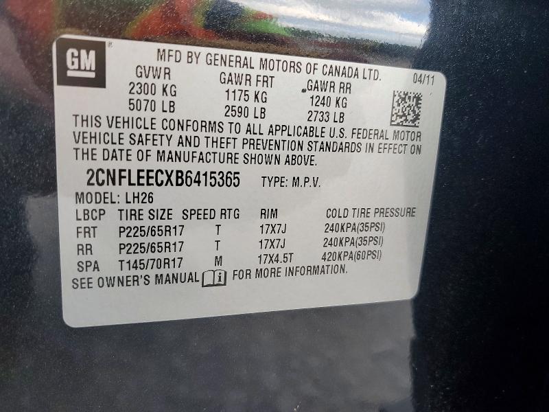 Продаж на аукціоні авто 2011 Chevrolet Equinox, vin: 2CNFLEECXB6415365, номер лоту: 68561756