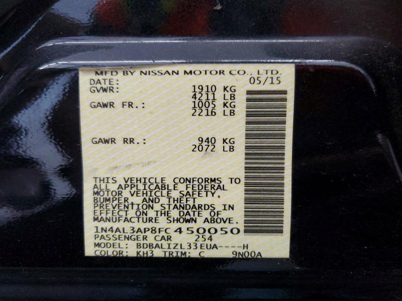 Продажа на аукционе авто 2015 Nissan Altima, vin: 1N4AL3AP8FC450050, номер лота: 69089606