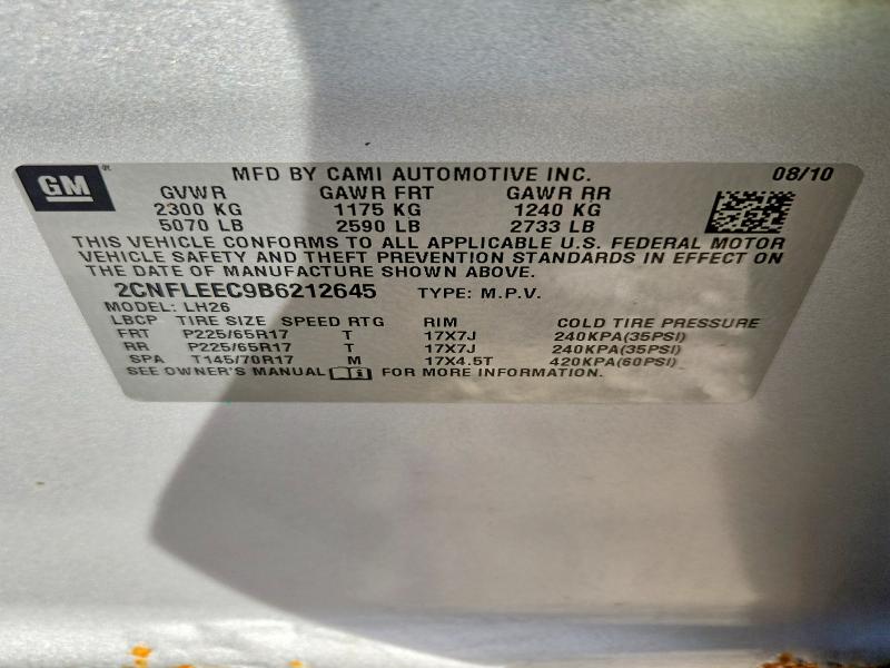 2011 Chevrolet Equinox მანქანა იყიდება აუქციონზე, vin: 2CNFLEEC9B6212645, აუქციონის ნომერი: 71040906