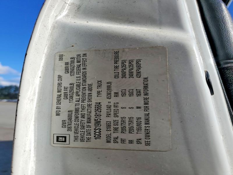 69063146 :رقم المزاد ، 1GCCS19W518126684 vin ، 2001 Chevrolet S Truck مزاد بيع