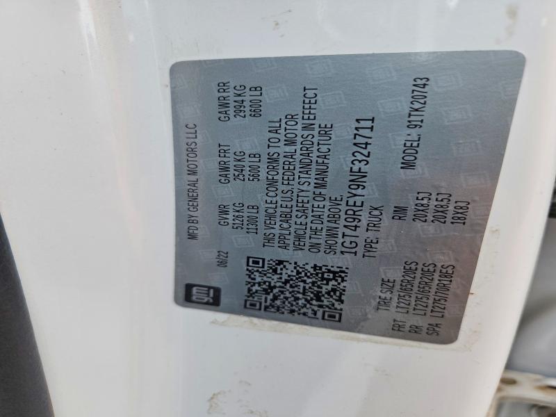 70353646 :رقم المزاد ، 1GT49REY9NF324711 vin ، 2022 Gmc Sierra مزاد بيع