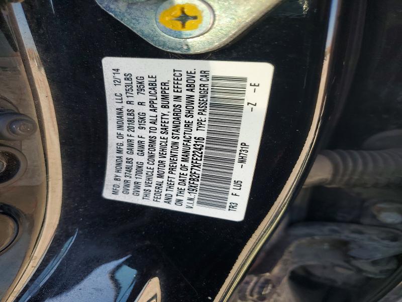 Продаж на аукціоні авто 2015 Honda Civic, vin: 19XFB2F7XFE224316, номер лоту: 70768326