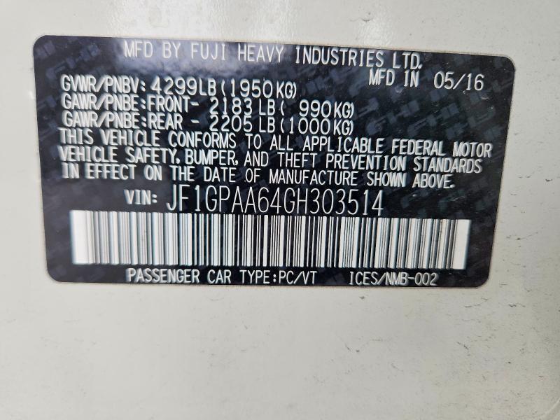 Продажа на аукционе авто 2016 Subaru Impreza, vin: JF1GPAA64GH303514, номер лота: 67400366