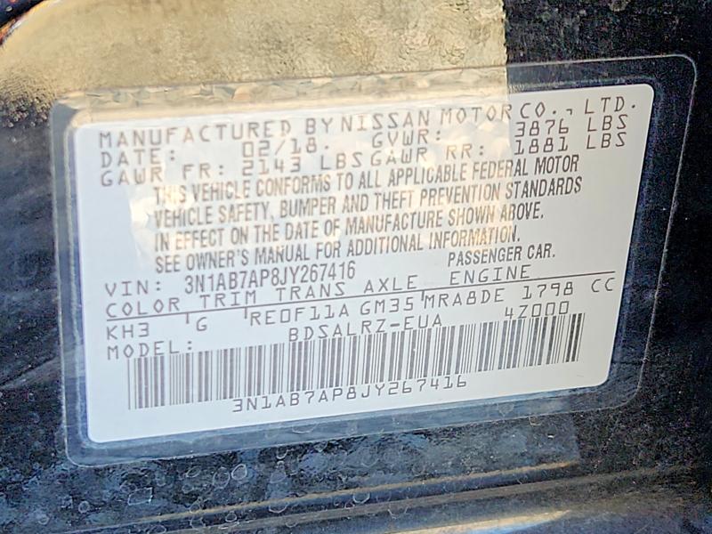 Продажа на аукционе авто 2018 Nissan Sentra, vin: 3N1AB7AP8JY267416, номер лота: 68080026