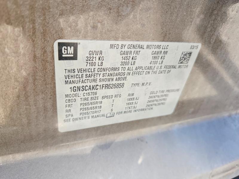 68684146 :رقم المزاد ، 1GNSCAKC1FR626858 vin ، 2015 Chevrolet Tahoe مزاد بيع