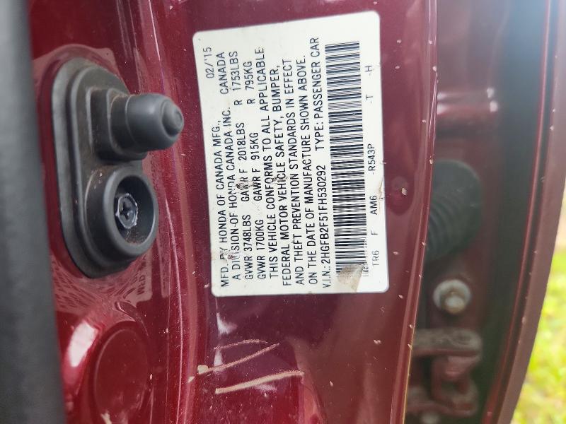 Aukcja sprzedaży 2015 Honda Civic, vin: 2HGFB2F51FH530292, numer aukcji: 66853406