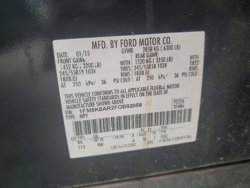 69804846 :رقم المزاد ، 1FM5K8AR2FGB92058 vin ، 2015 Ford Explorer مزاد بيع