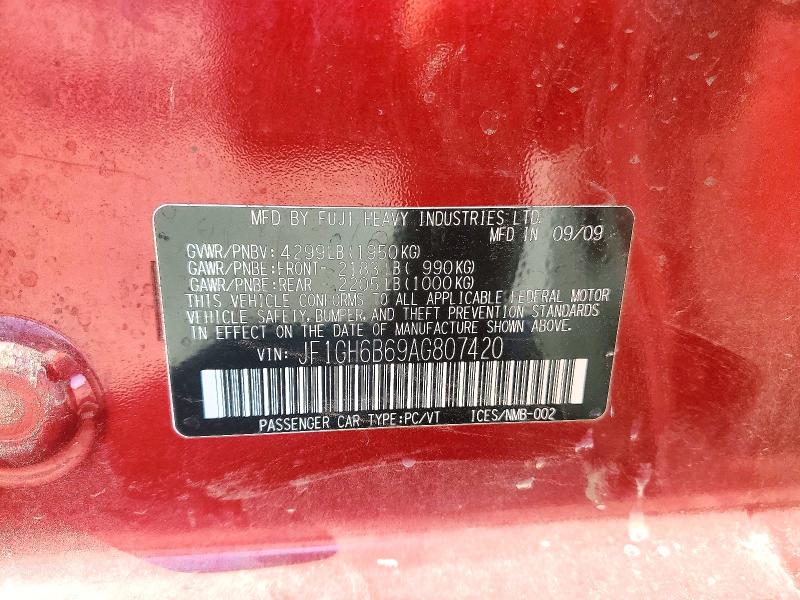 2010 Subaru Impreza მანქანა იყიდება აუქციონზე, vin: JF1GH6B69AG807420, აუქციონის ნომერი: 67645426