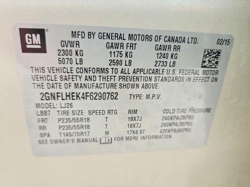 2015 Chevrolet Equinox მანქანა იყიდება აუქციონზე, vin: 2GNFLHEK4F6290762, აუქციონის ნომერი: 69494916